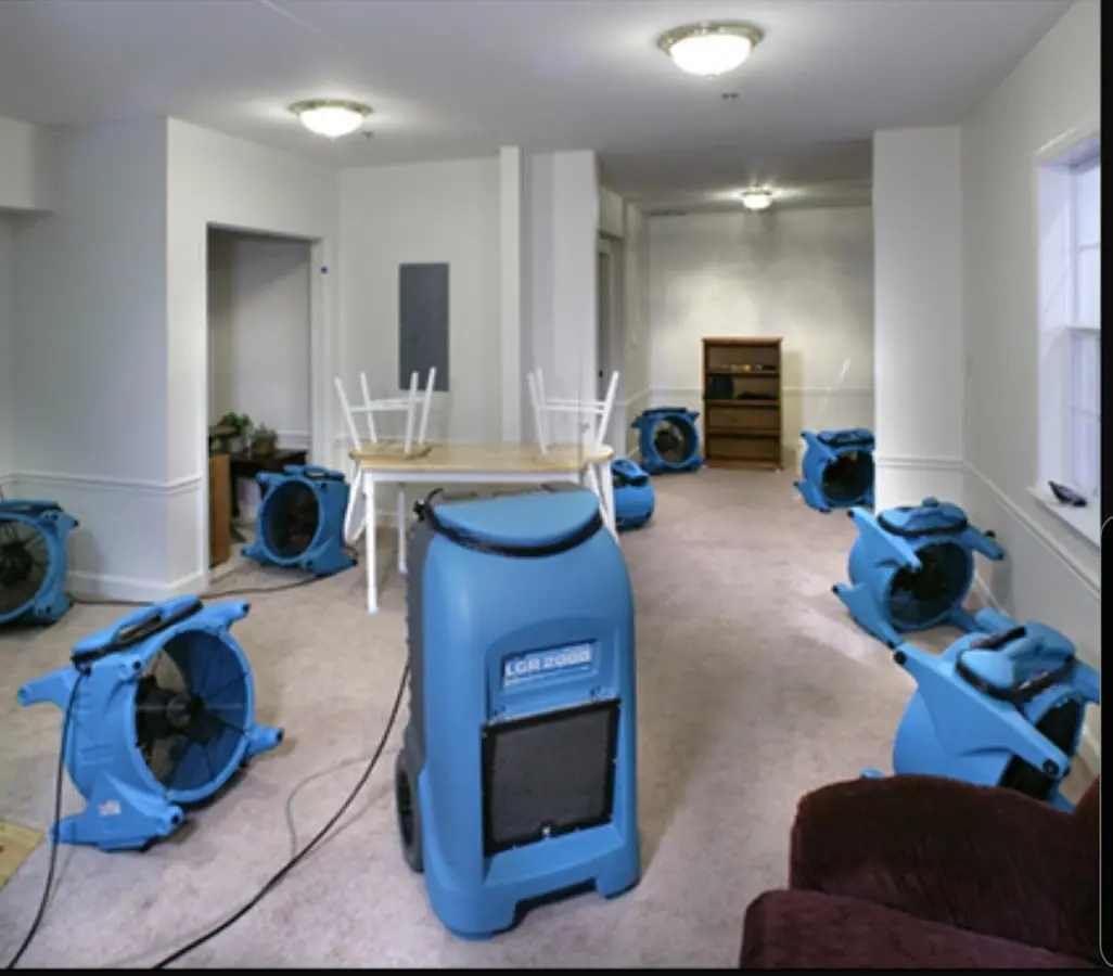Air movers and dehumidifier setup for Water Damage Restoration in Silverton